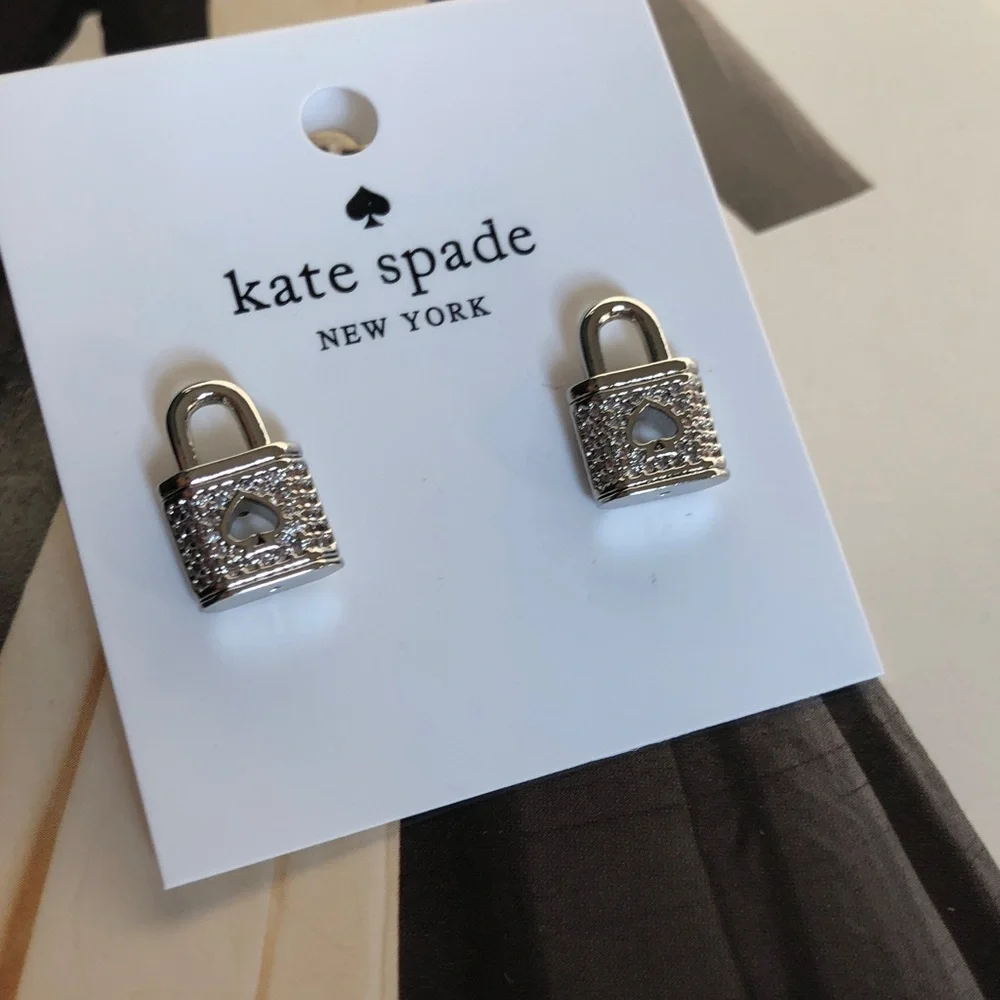 Authentic New on card Kate spade silver crystal lock earrings